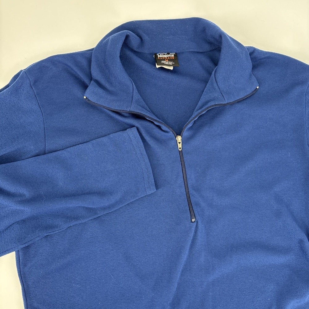Patagonia‎ Capilene Pullover Mens Medium Blue Quarter Zip Base Layer Made in USA